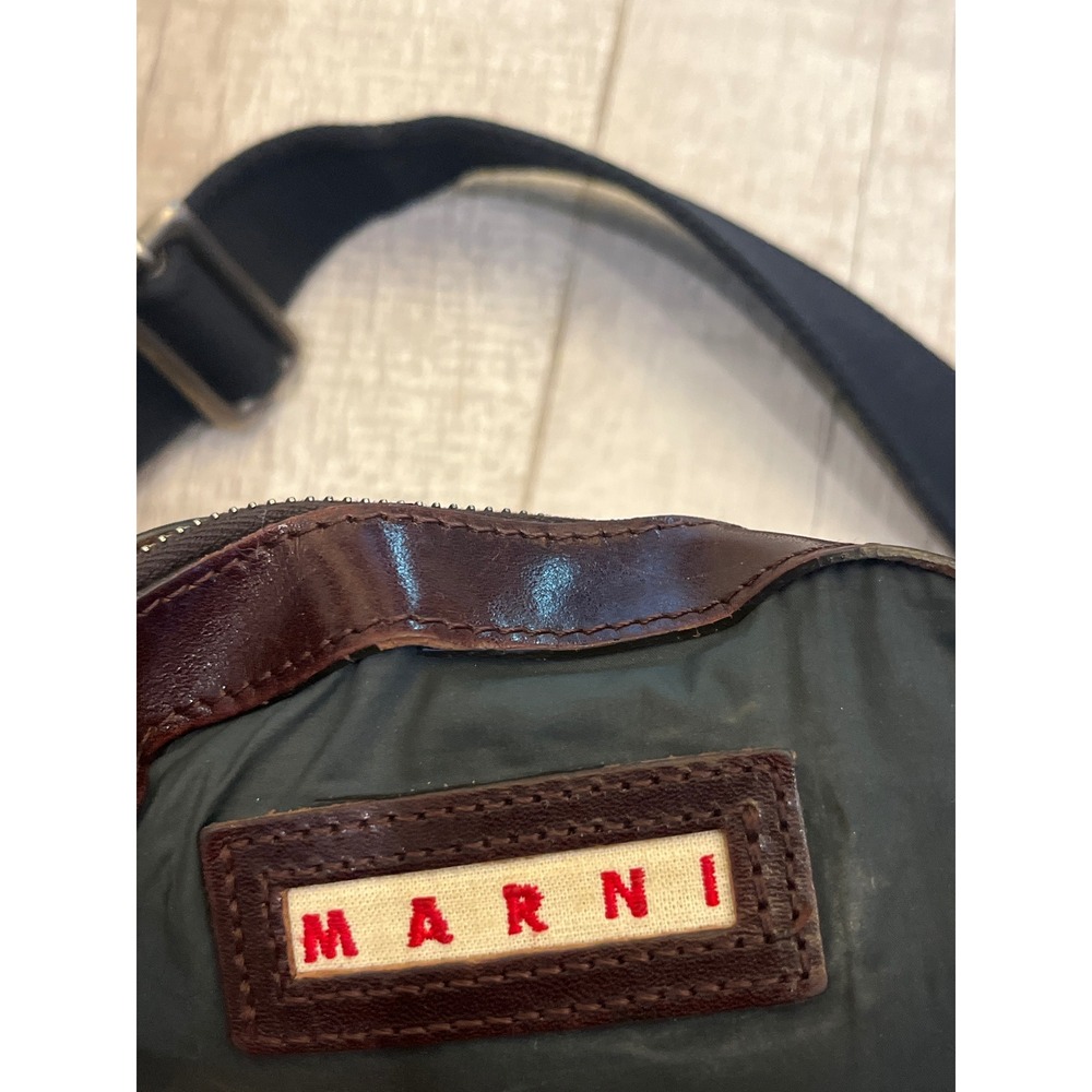 Marni Brown Leather Pleated Satchel Hobo Bag Cutout Handle Crossbody